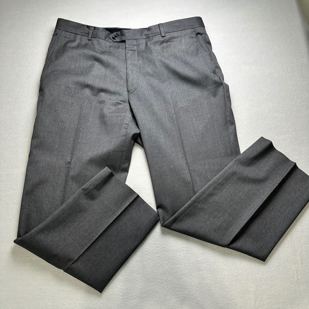 Jos A Bank Signature Mens 37R Grey 100% Wool Dress Pants Tailored 29.5" Inseam